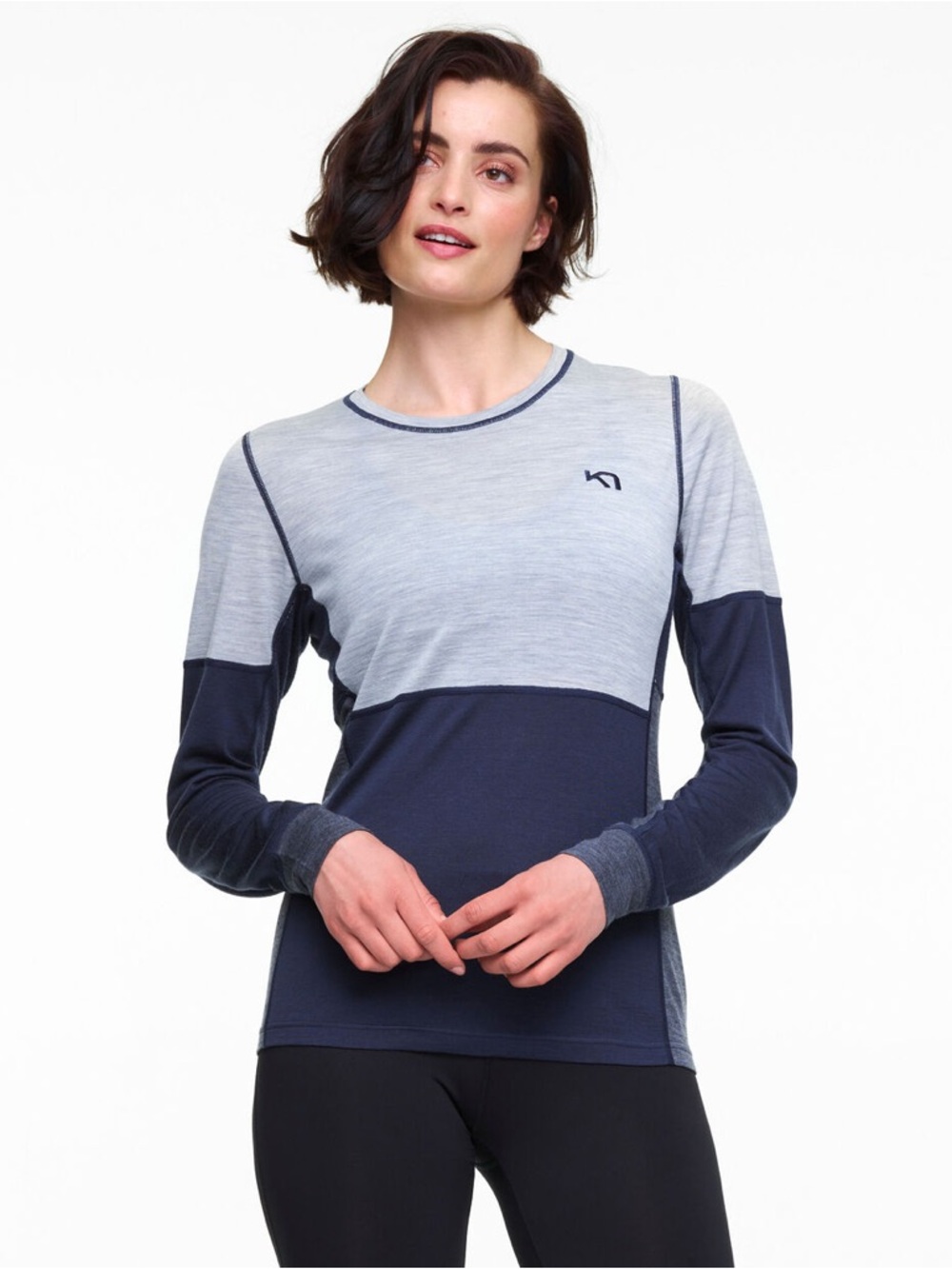 Kari Traa Navy and Light Gray Long Sleeve Performance Top
